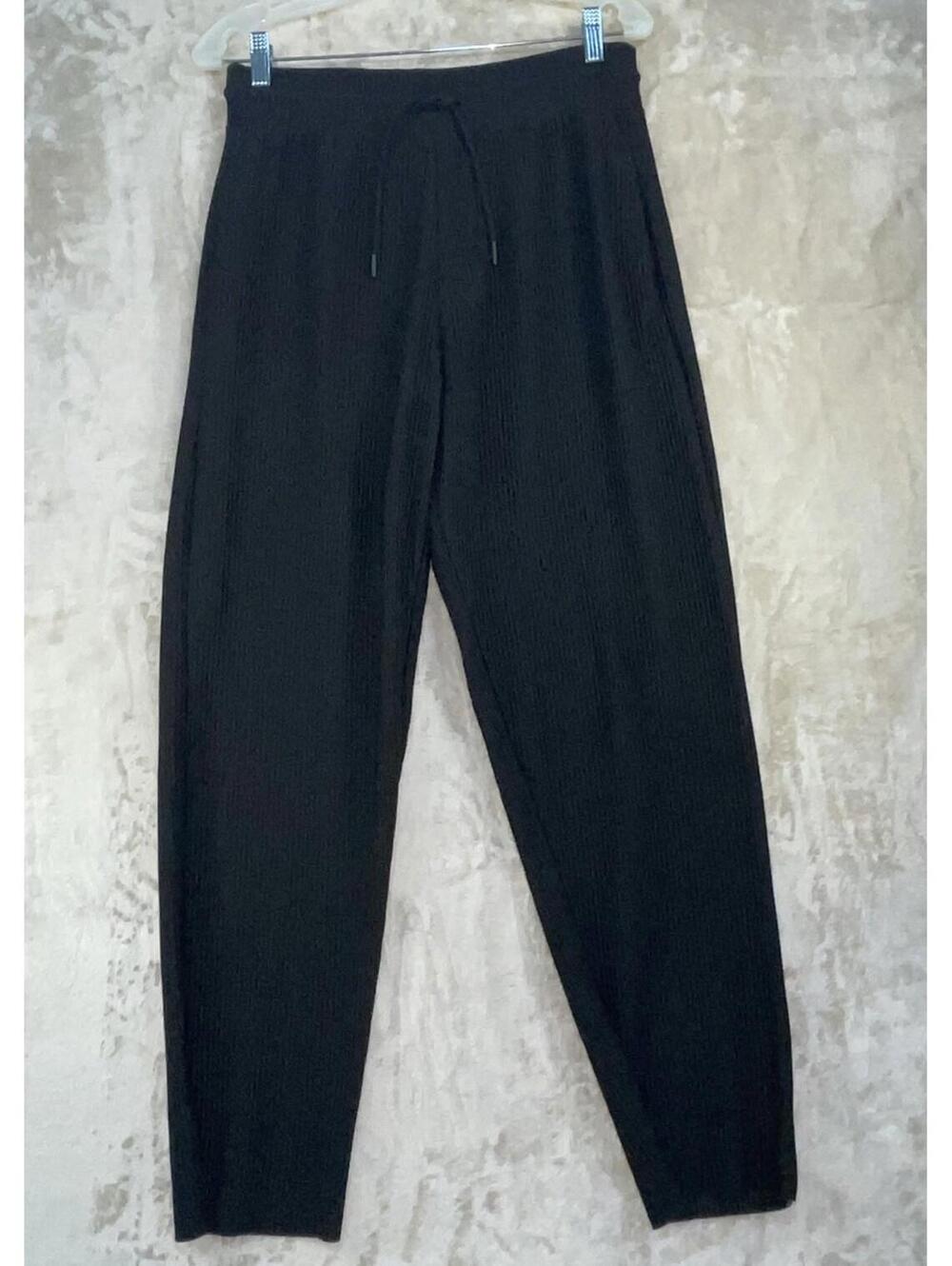 ZARA Women’s Black Ribbed Pants Elastic Waist Drawstring Pull On Casual Lounge
